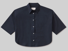 Load image into Gallery viewer, Frances Cropped Cape Shirt in Navy