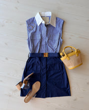 Load image into Gallery viewer, Two Tone Mini Dress in Stripe Navy
