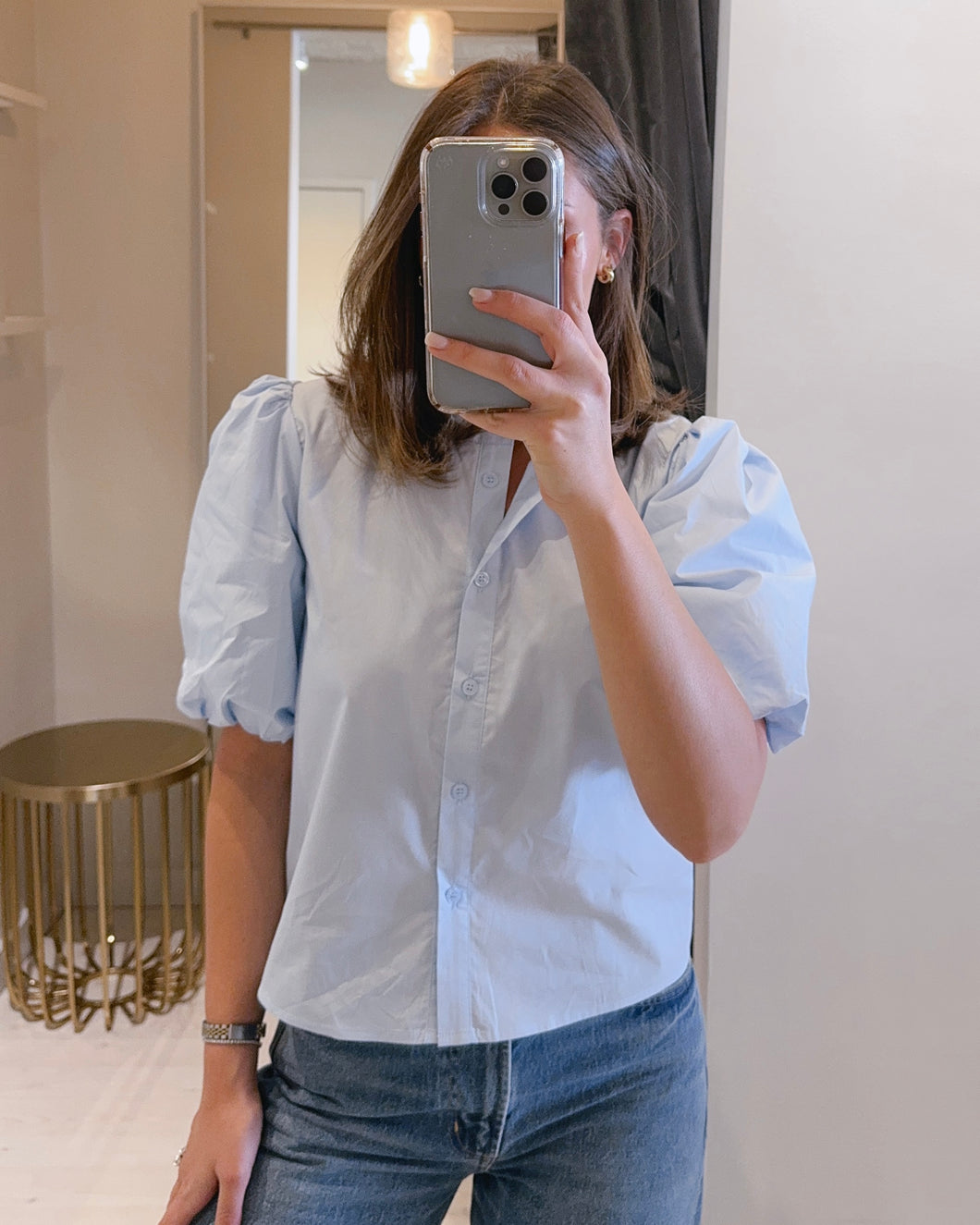 Judice Puff Sleeve Top in Light Blue