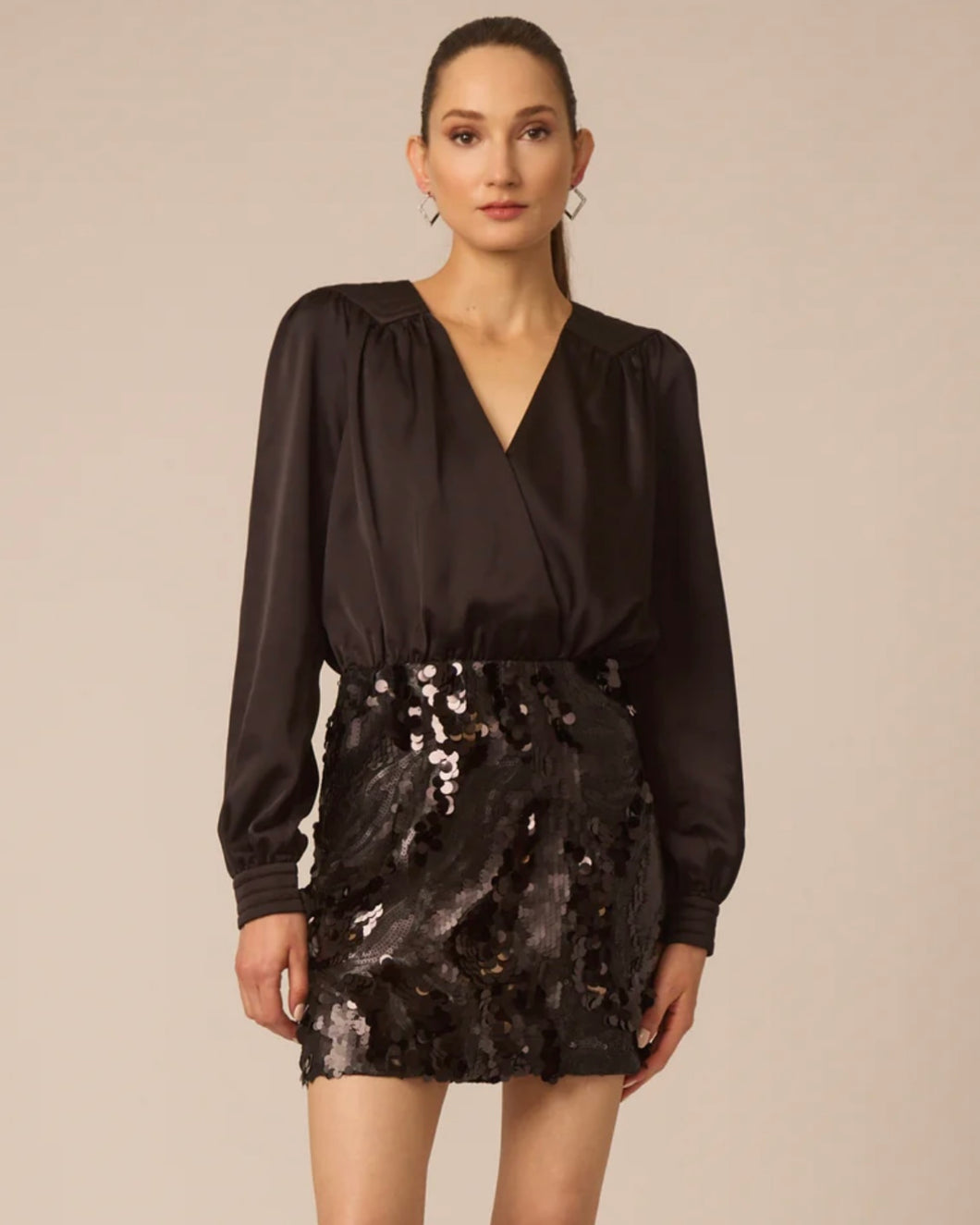 GF Elara Sequin Bottom Mini Dress in Black