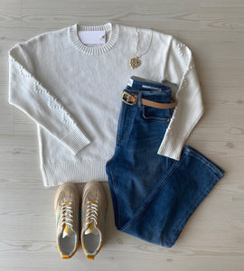 Intarsia Heart Sleeve Sweater in White