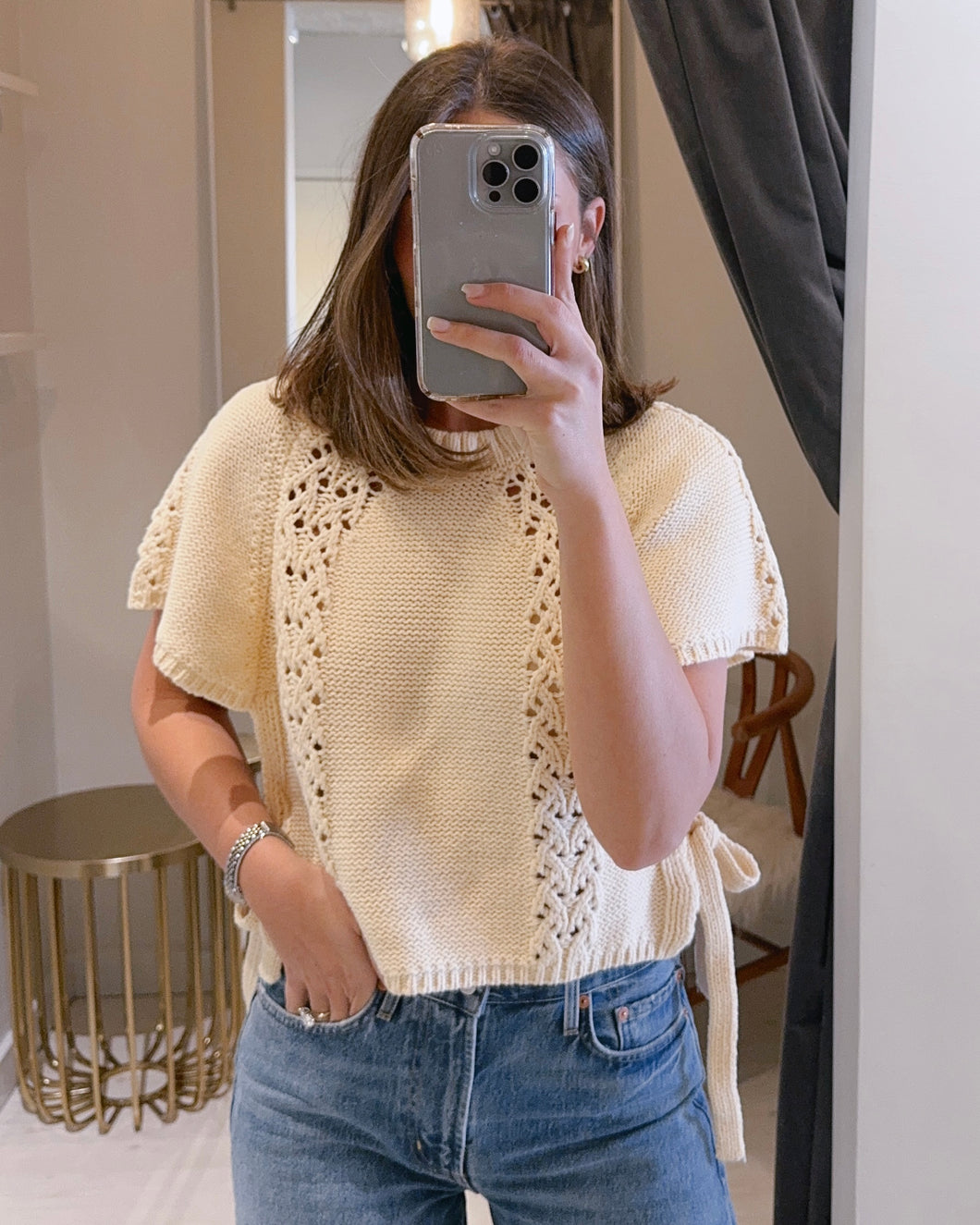 Dinis Knit SS Top in Ecru