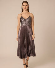 Load image into Gallery viewer, GF Indie Pleated Midi Dress in Silver Metallic
