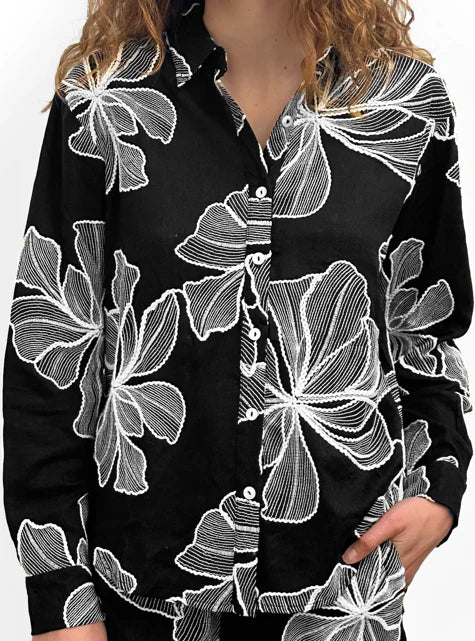 Nina Embroidered Top in Black