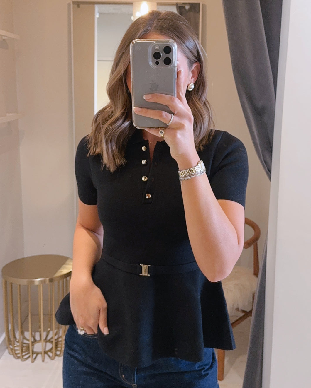 KG Aria SS Knit Top in Black