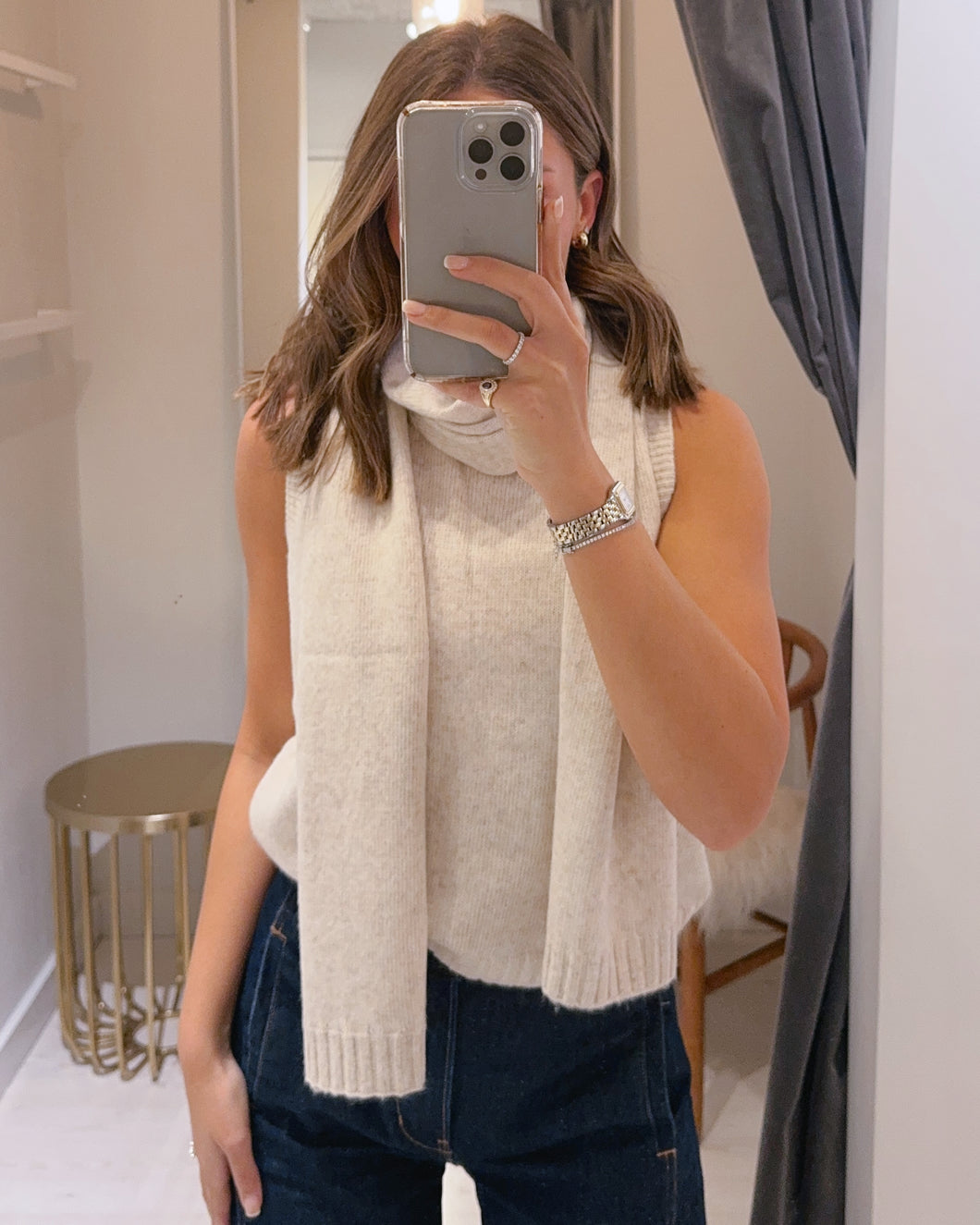 SS Sleeveless Sweater with Scarf