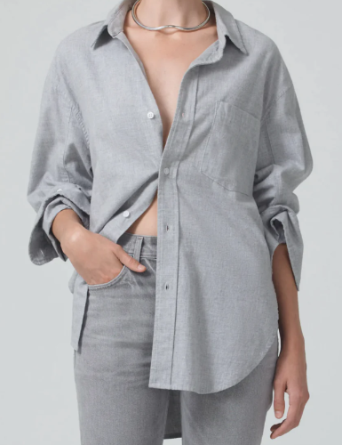 Kayla Oversized Button Up - Whisper Grey