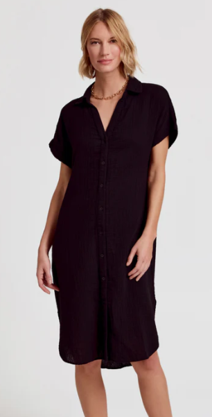 Short Sleeve Midi Dress in Black