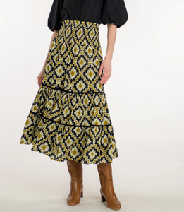 Izzy Smocked Midi Skirt in Patch