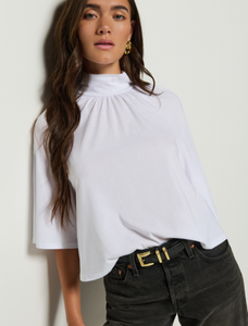 Hi Neck Bell Slv Top in White