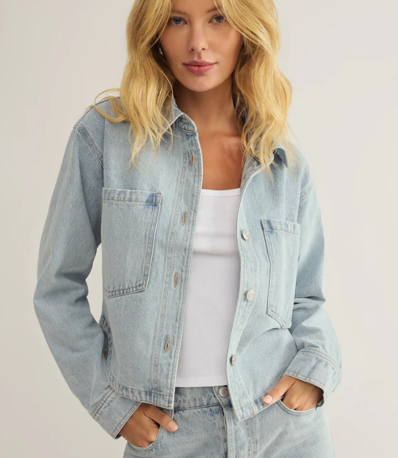 All Day Cropped Denim Jacket in Faded Indigo – Mine. a boutique