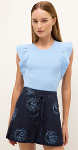 Ruffle Sleeve Ribbed Knit Top in Sky