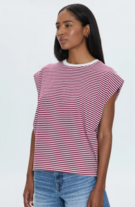 Trina Muscle Tee in Sangria Stripe