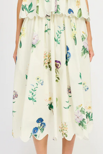 Ashley Floral Midi Skirt in Ivory Multi
