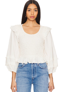 Veronika Smocked Blouse in Ivory