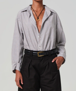Kayla Oversized Button Down in Desert Stripe