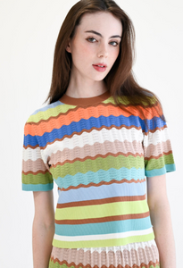 Eyelet Stripe SS Sweater in Eyelet Crochet