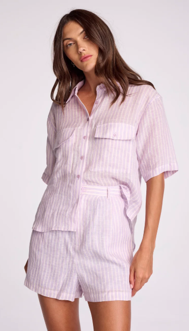 Crosby Linen Shirt in Lavender Stripe
