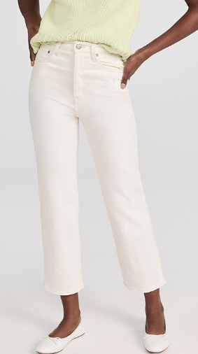 Cassie Crop Straight Jean in Ecru