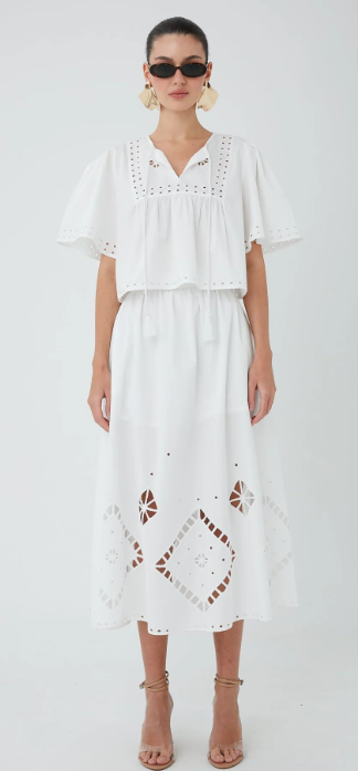 Eyelet Midi Skirt in White