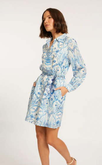 Lucy LS Printed Dress in Porcelain
