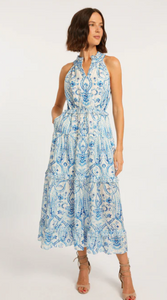 Hallie Printed Maxi Dress in Porcelain