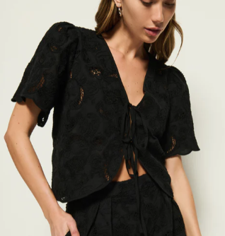 Rosalyn Tie Front Top in Jet Black