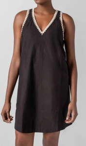 Crochet Trim Vneck Dress in Black