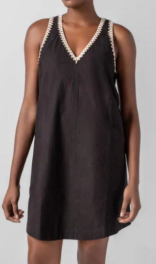 Crochet Trim Vneck Dress in Black
