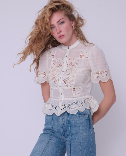 Elizabeth Embroidered Top in Cream
