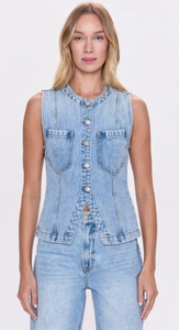 Gia Fitted Collarless Vest in Gaze