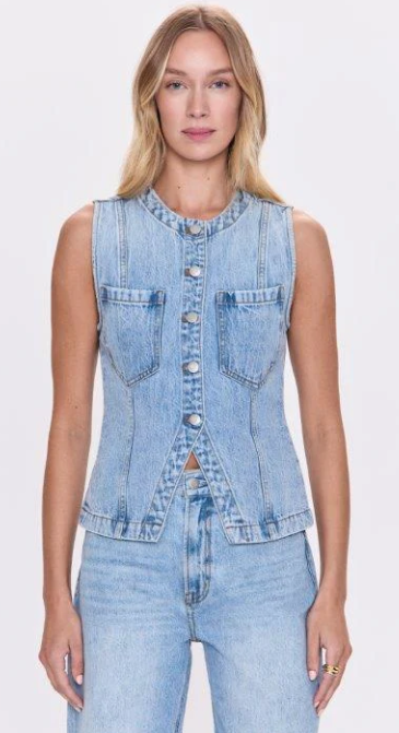 Gia Fitted Collarless Vest in Gaze