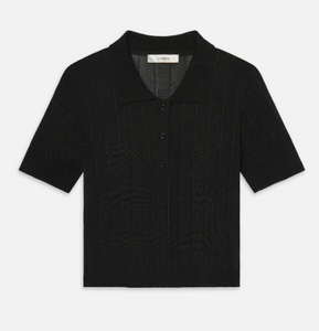 Ribbed Knit Polo in Black