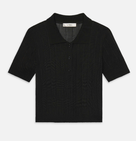 Ribbed Knit Polo in Black