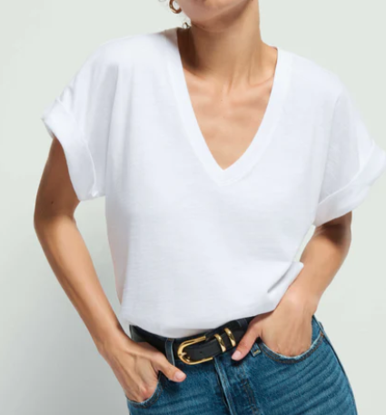 Stevie Cuffed Vneck Tee in White