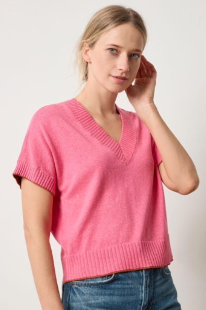 Short Sleeve V-Neck Sweater