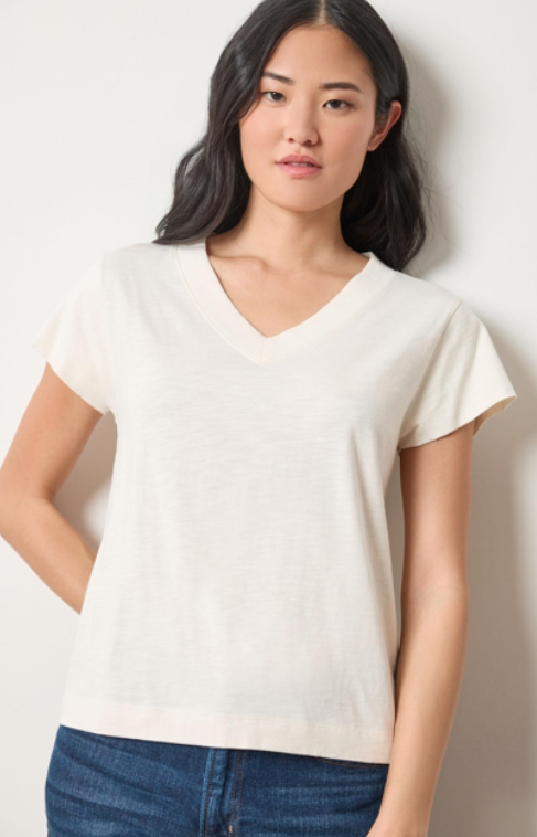 Relaxed V-Neck Tee in Talc