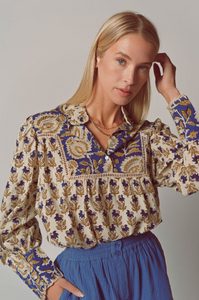 Hi Neck Printed Top in Golden