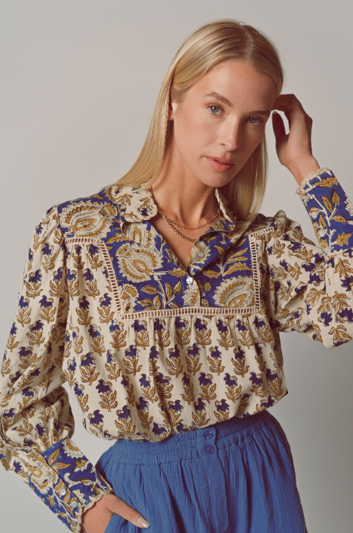 Hi Neck Printed Top in Golden
