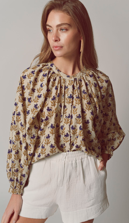 Printed LS Top in Golden Print