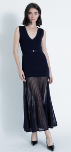 Orla Knit Maxi Dress with Mesh Skirt in Navy