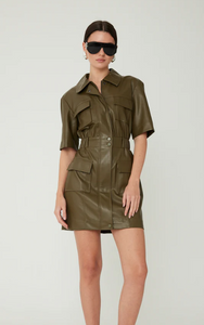 SS Vegan Leather Dress in Army Green