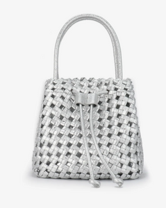 Perrie Woven Bucket Bag in Silver