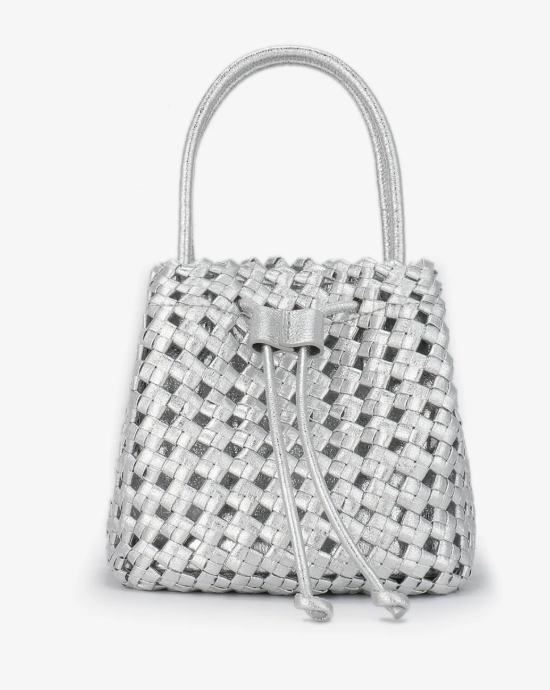Perrie Woven Bucket Bag in Silver