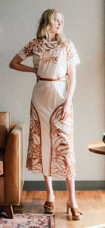 Nawss25-345 Palermo Midi Skirt in Caramel