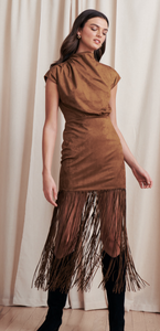 Saf121707 Astelle Fringe Dress in Taupe