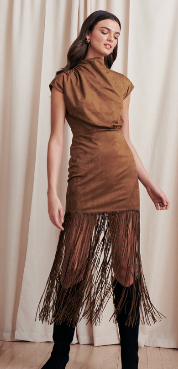 Saf121707 Astelle Fringe Dress in Taupe