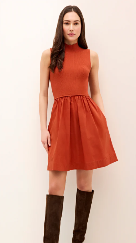 MO Reynolds Mixed Media Dress in Russett