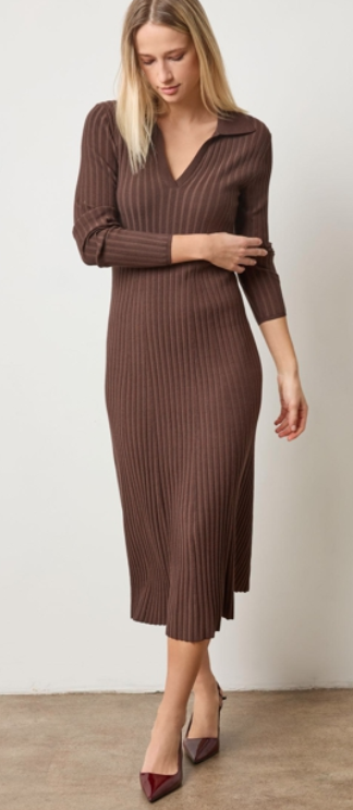 LP Longsleeve Rib Knit Henley Dress in Mink
