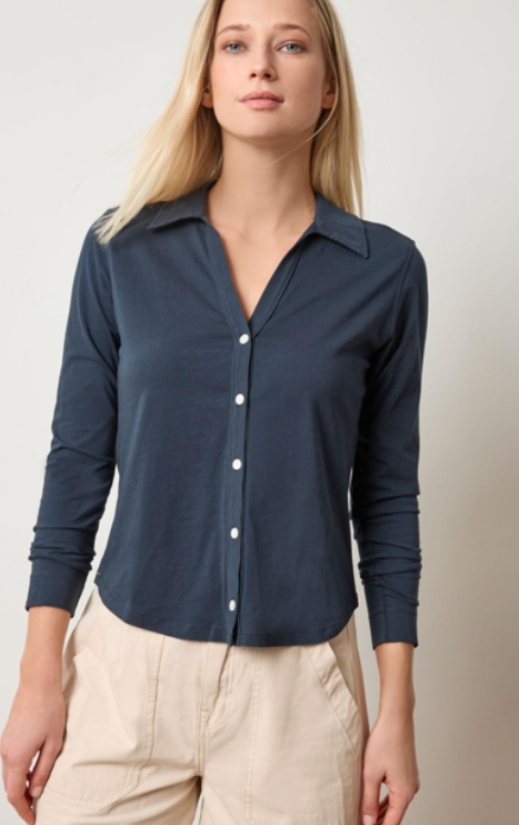LP Split Collar Button Down in Navy